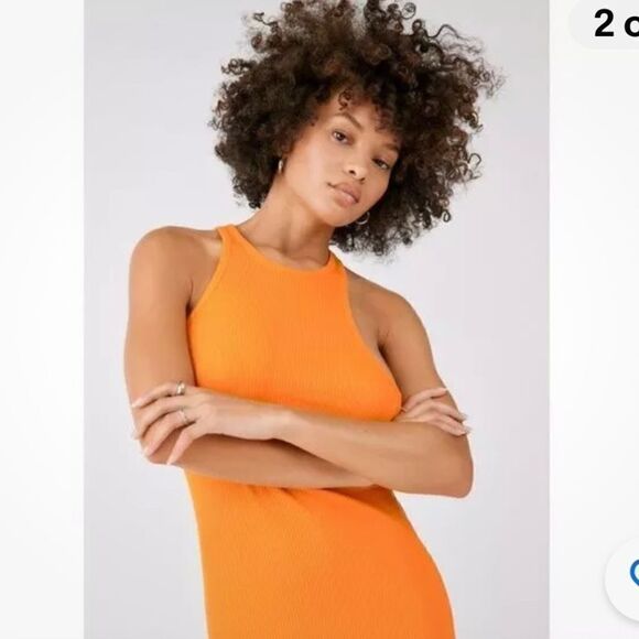 Urban Outfitters UO orange asymmetrical ribbed midi dress size Med NWOT - Picture 1 of 15